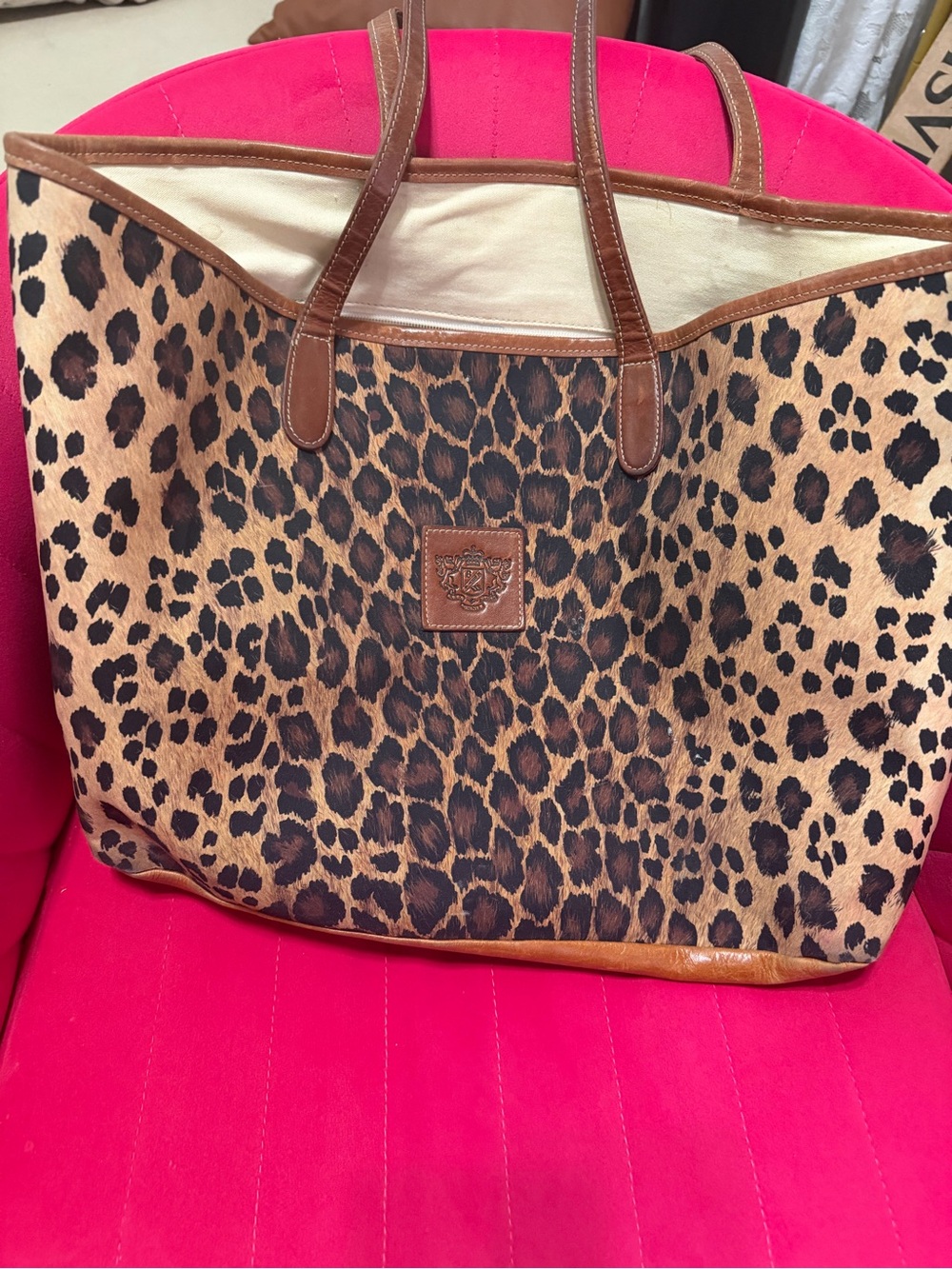 Barrington tote- Leopard Print Leather-Trim Tote Bag